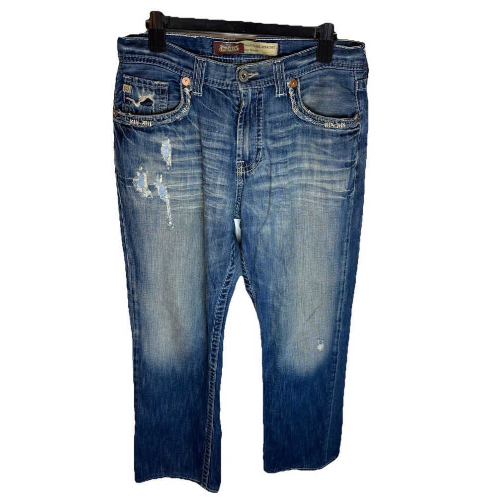Big Star Jeans Men's 32r* TAG  Blue Voyager Straight Relaxed Fit Distressed Pant